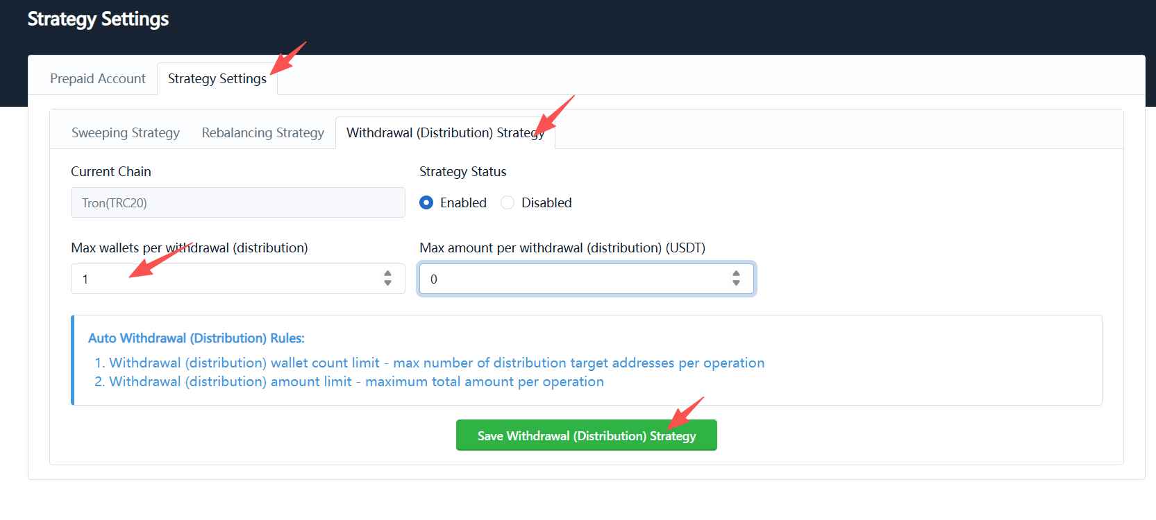 Withdrawal strategy configuration