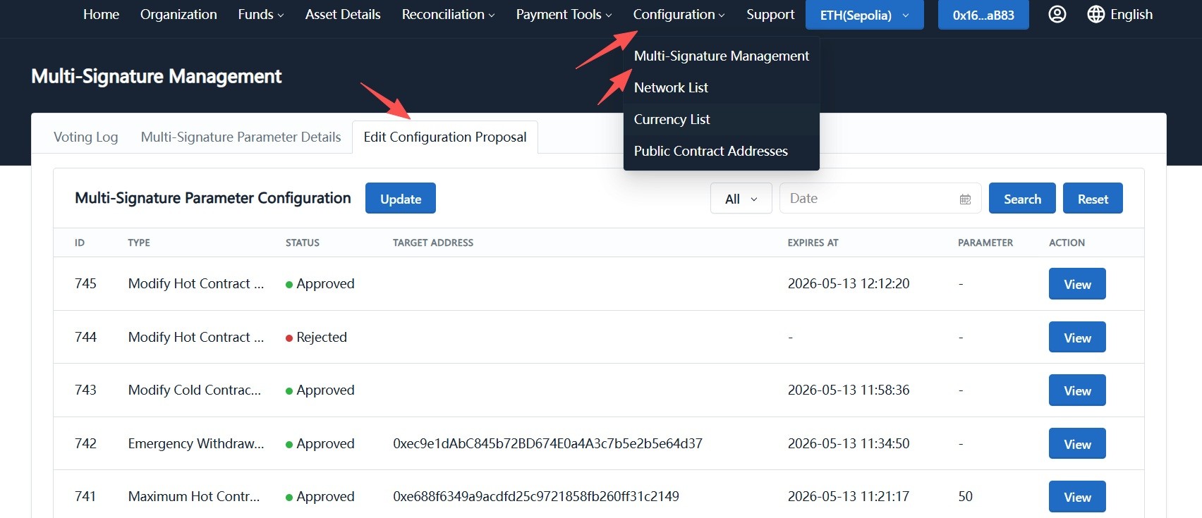 Open edit parameter proposal page
