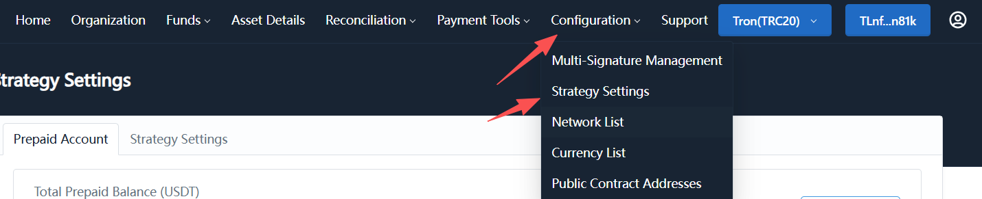 Strategy settings page