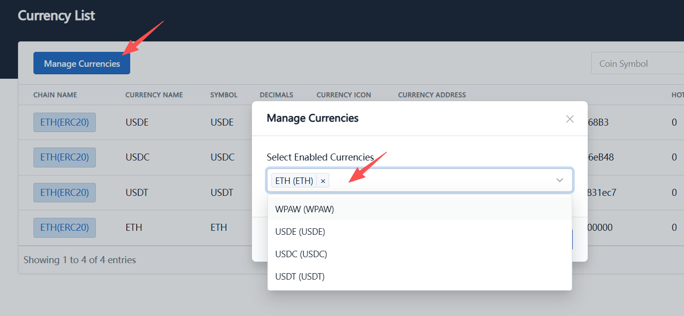 Manage Tokens Interface