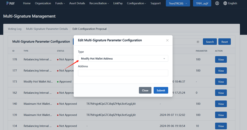 Modify Multi-signature Parameter Configuration