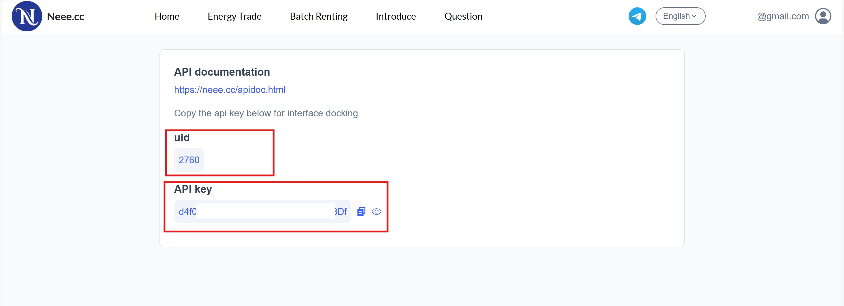 Copy UID and API key