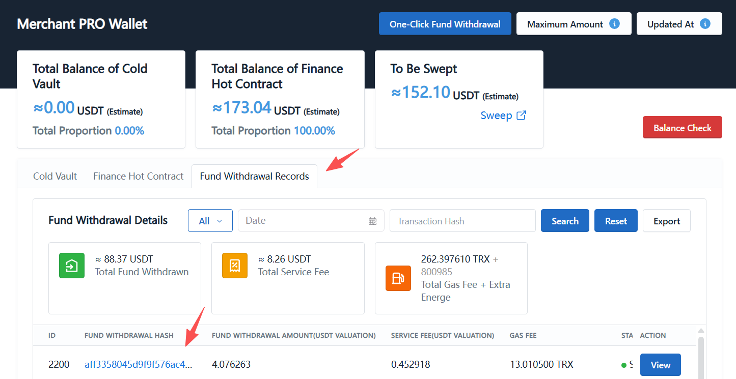 Fund Withdrawal Record