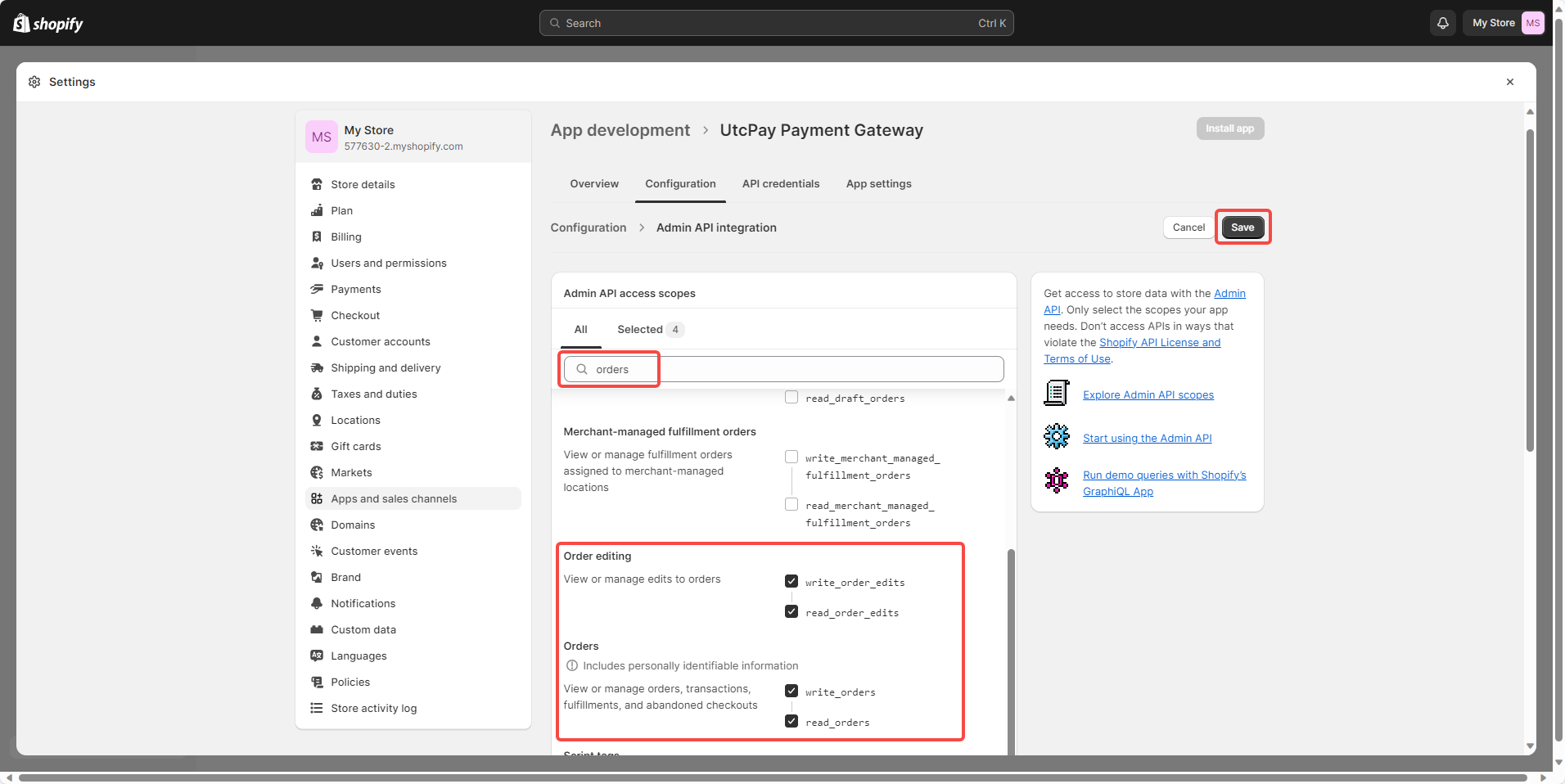 Configure Admin API scopes