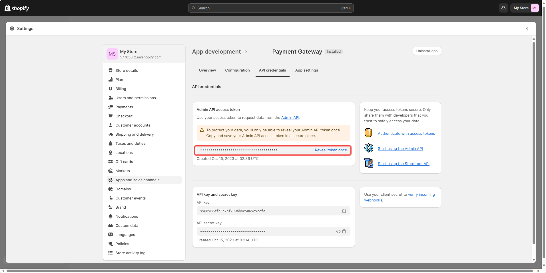 Admin API access token