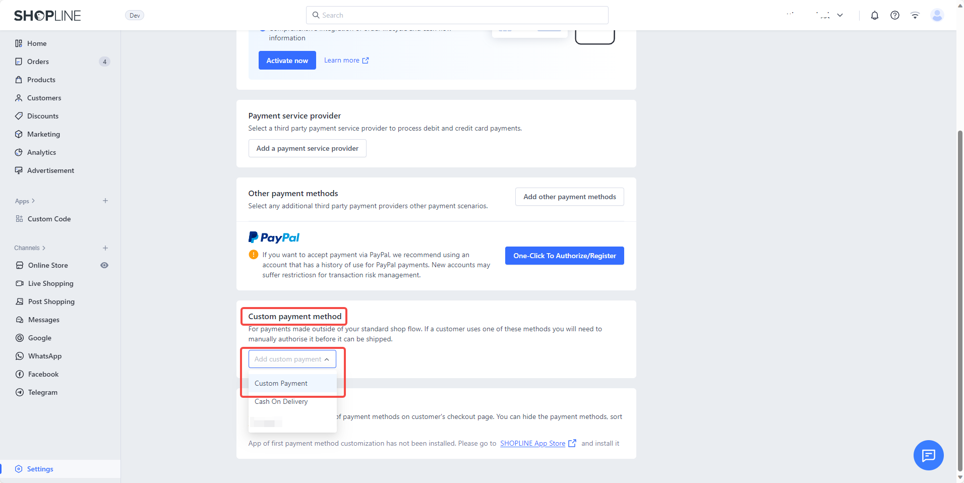 Create custom payment method