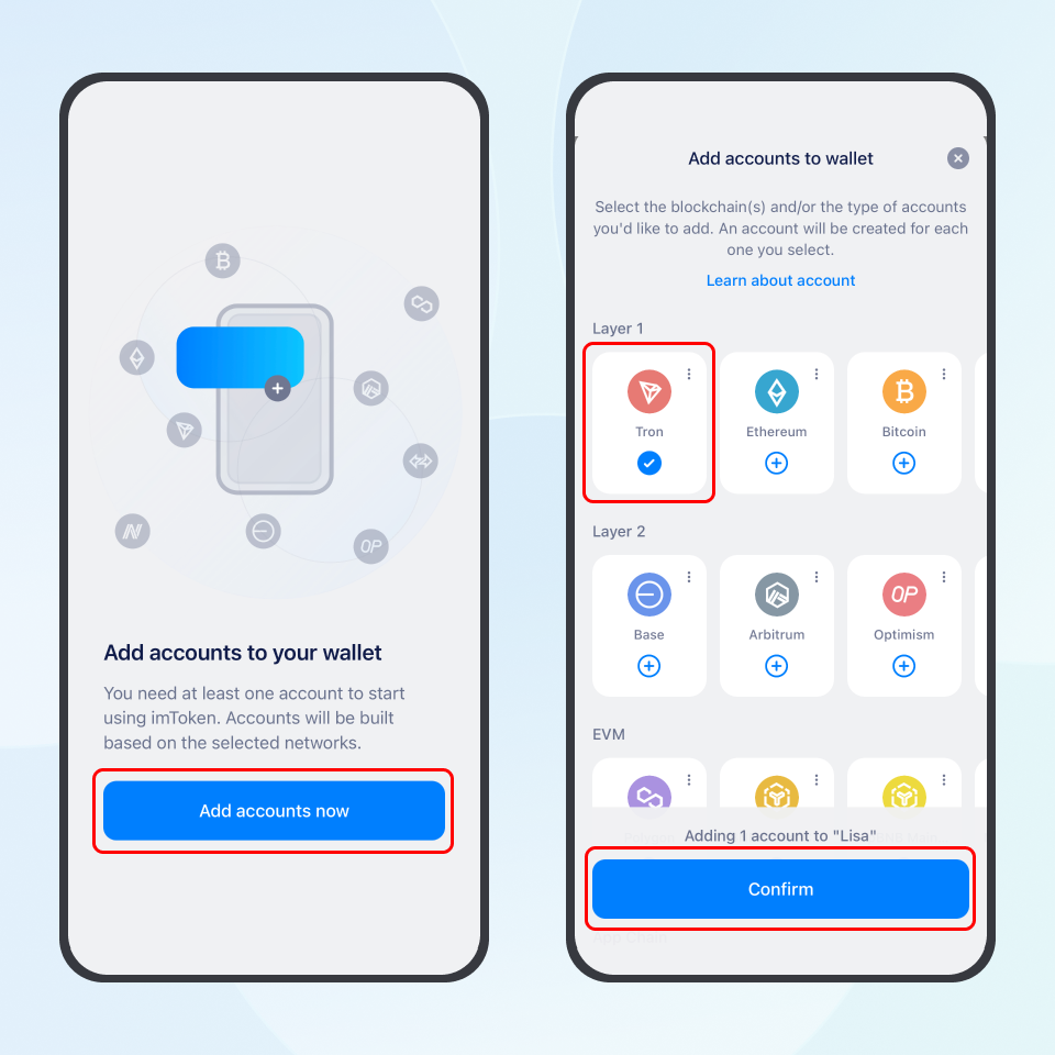 imToken Add Tron Account