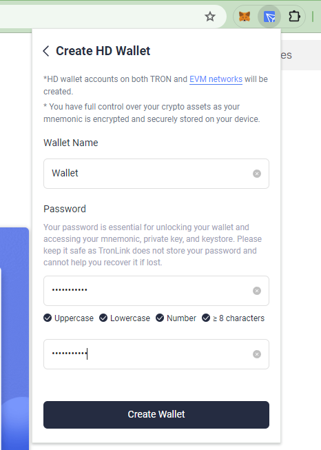 TronLink Create Wallet